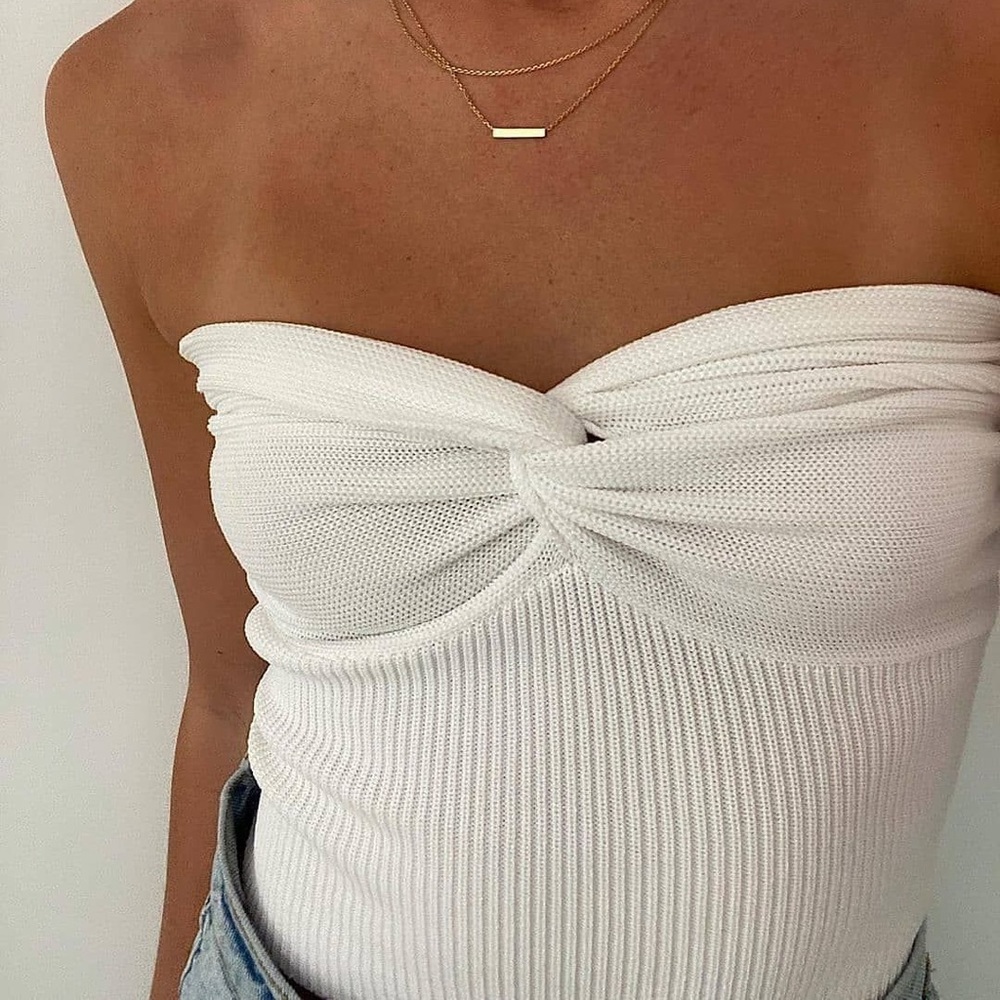 DISSH Anika Twisted Knit Top in White/Cream